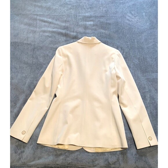 Suzy Shier Suit Jacket Blazer Womens 7 Cream Chambray Stretch Long Sleeve Career - Picture 2 of 16